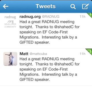 RADNUG feedback via Twitter