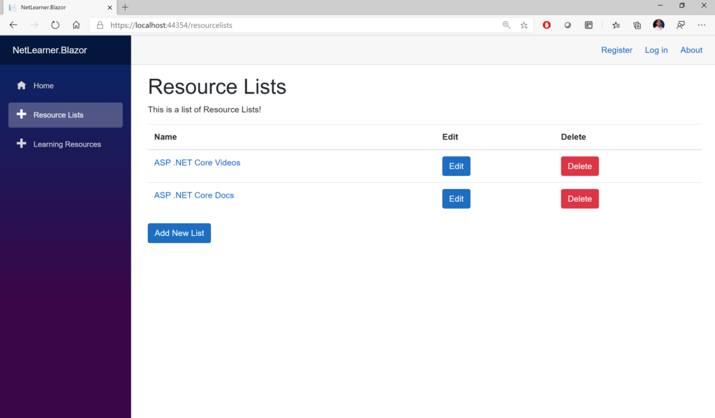    NetLearner Blazor: Resource Lists   