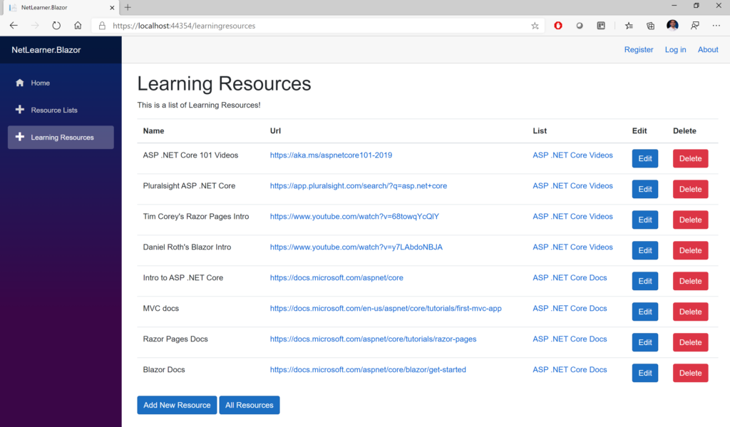     NetLearner Blazor: Learning Resources    