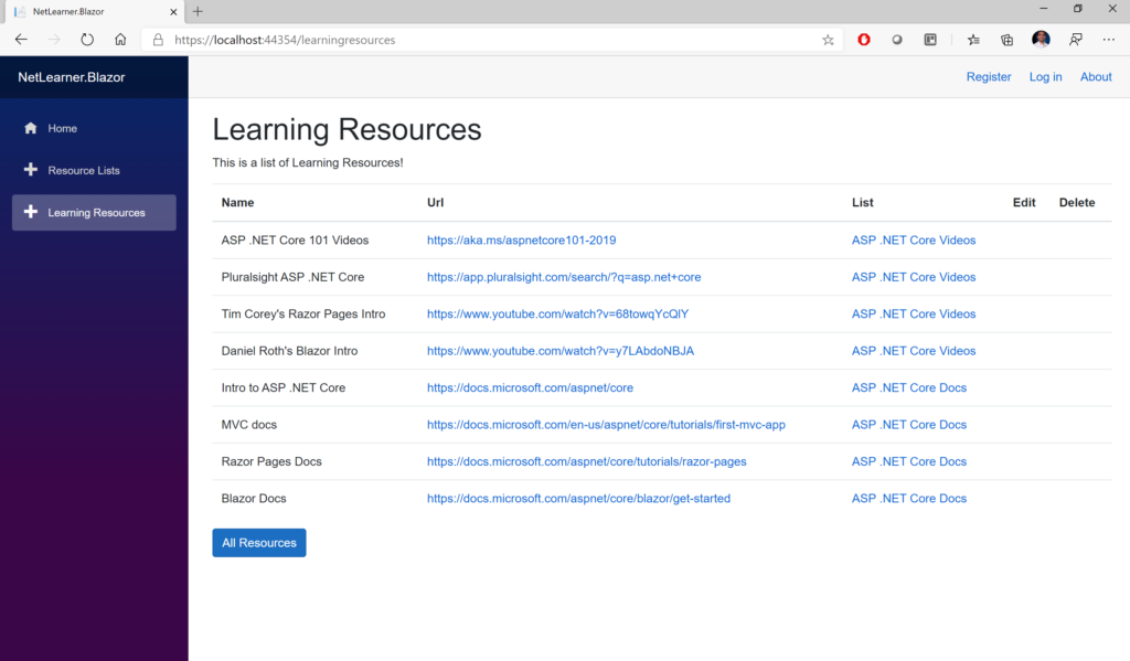    NetLearner Blazor: List of Learning Resources  