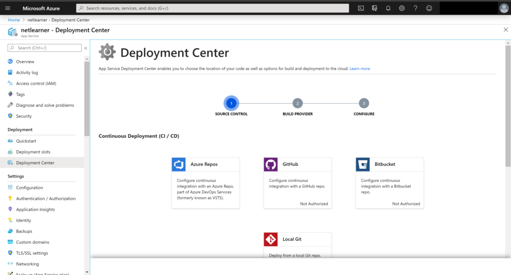 Deployment Options in Deployment Center