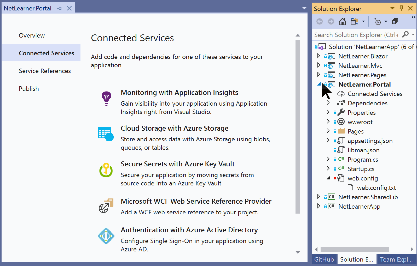 Add a Connected Service in Visual Studio