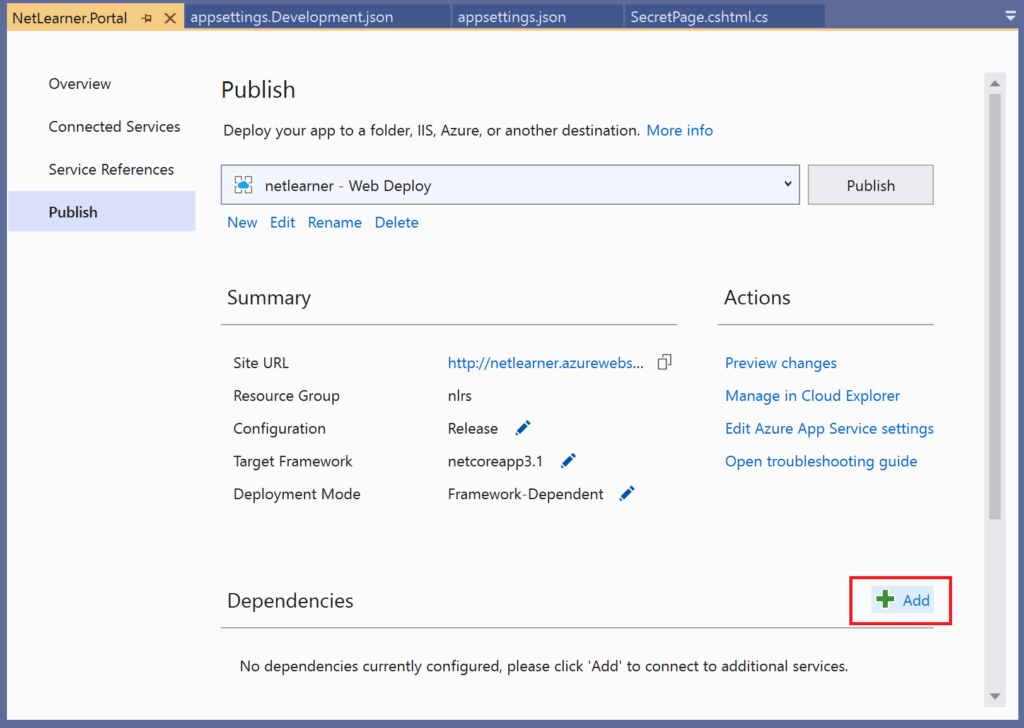 add dependencies ms visual studio gtest