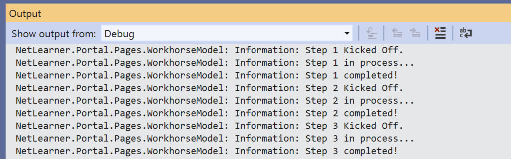  VS2019 Output panel showing debug messages 