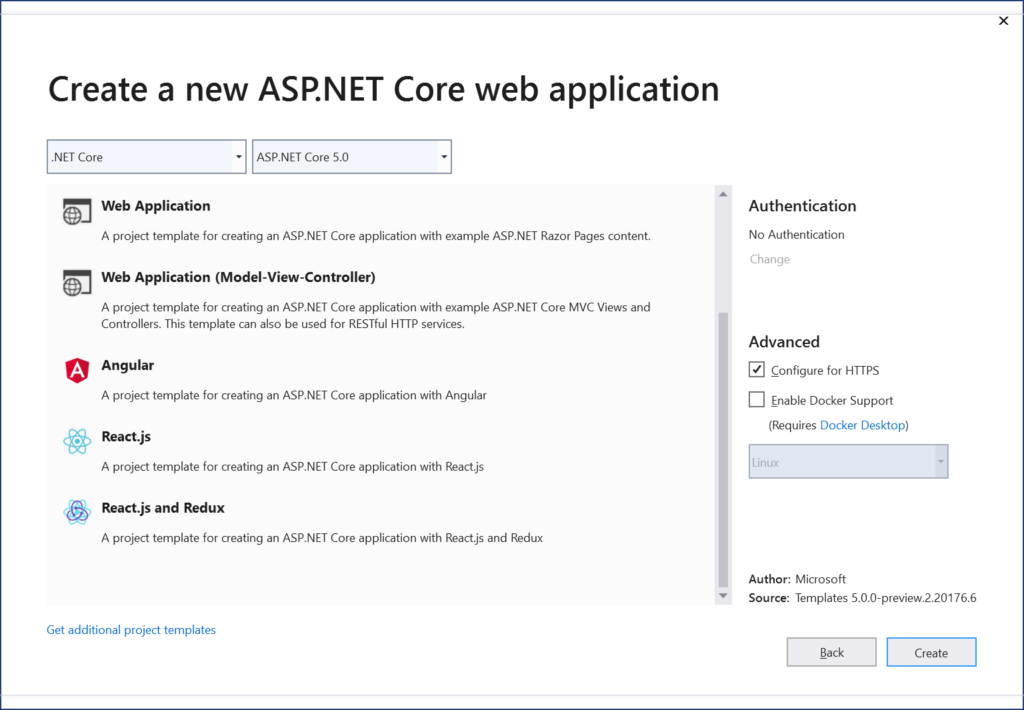  List of ASP .NET Core 5.0 projects (continued)
