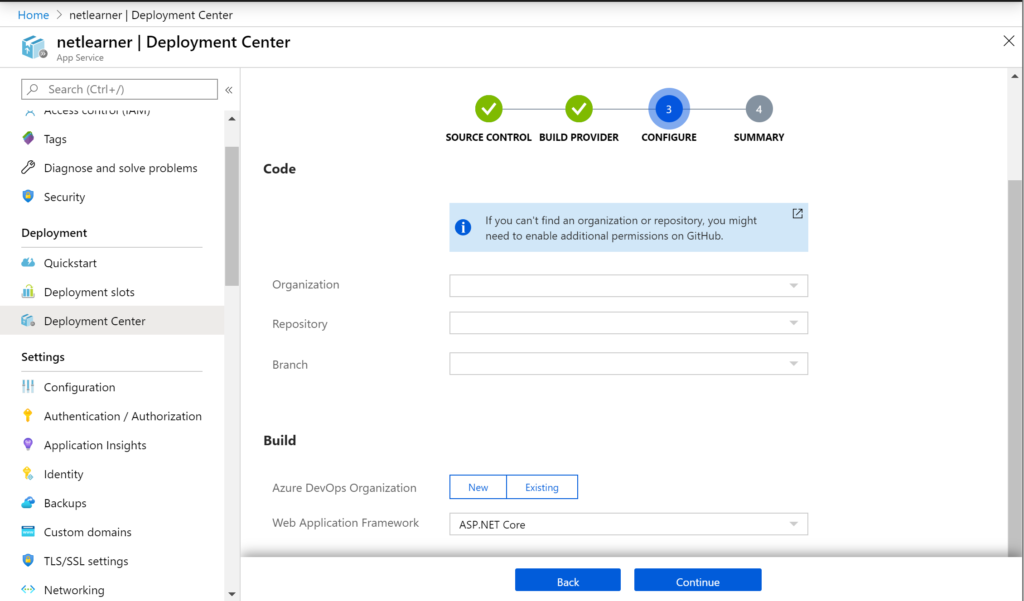 Deployment Center in Azure App Service