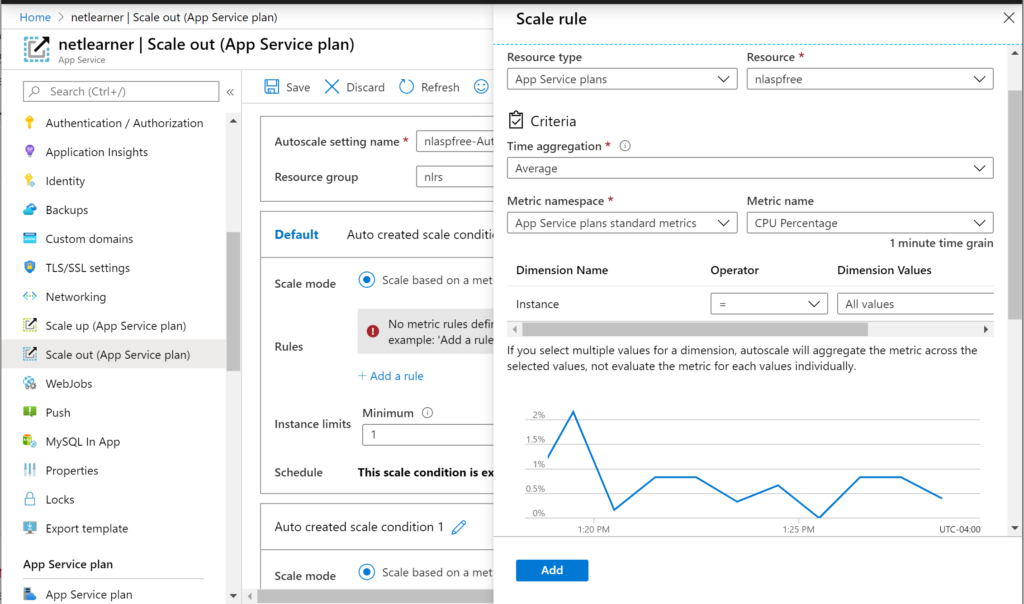 Adding a Scale Rule to Scale Out in Azure App Service