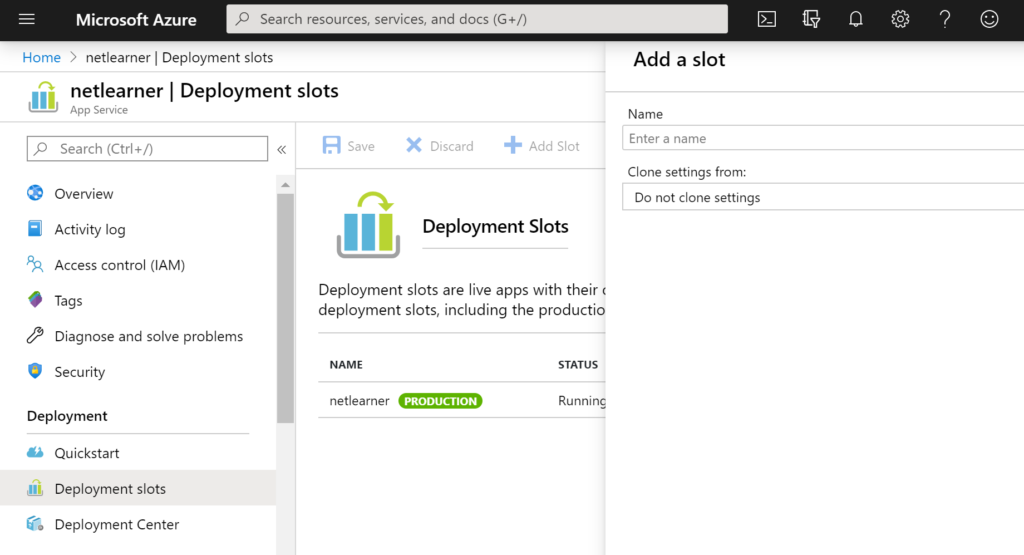 Deployment Slots in Azure App Service 