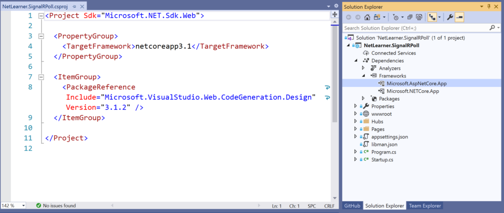 Visual Studio showing csproj + dependencies 