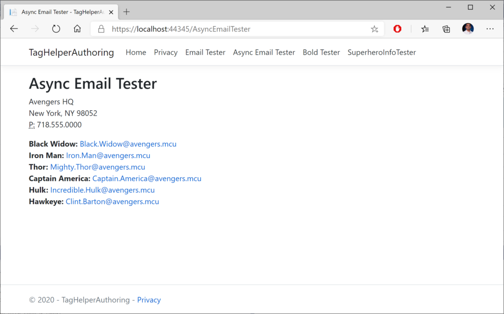 Async Email tag helper in a browser 