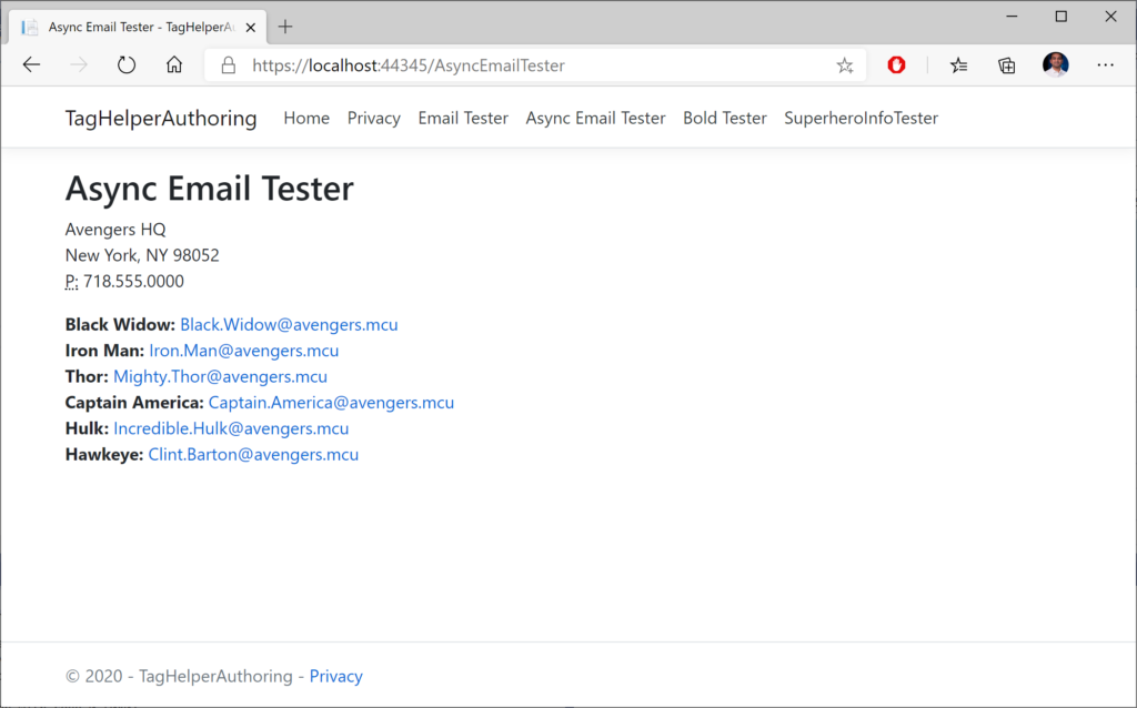 Async Email tag helper in a browser