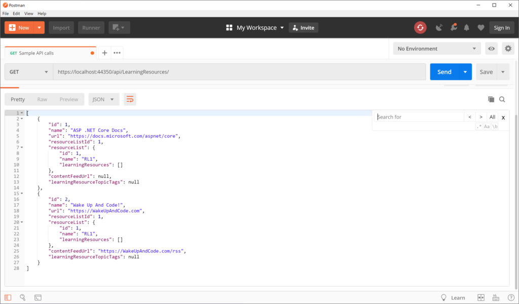 Sample JSON data in Postman