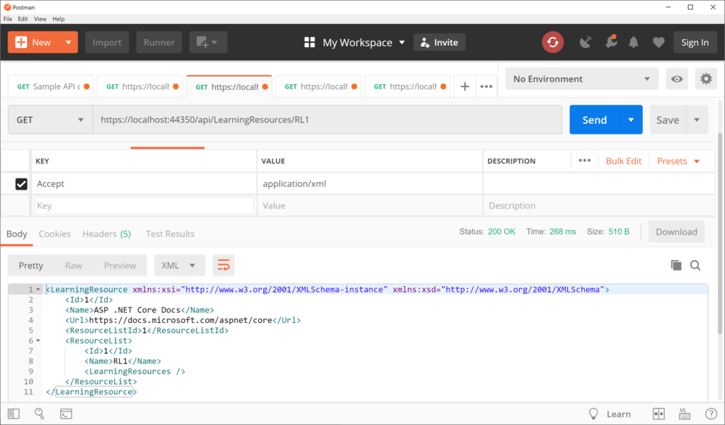 XML-formatted results in Postman without code changes