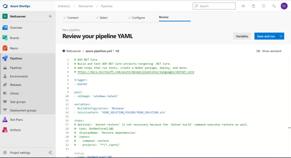YAML file in Azure DevOps 